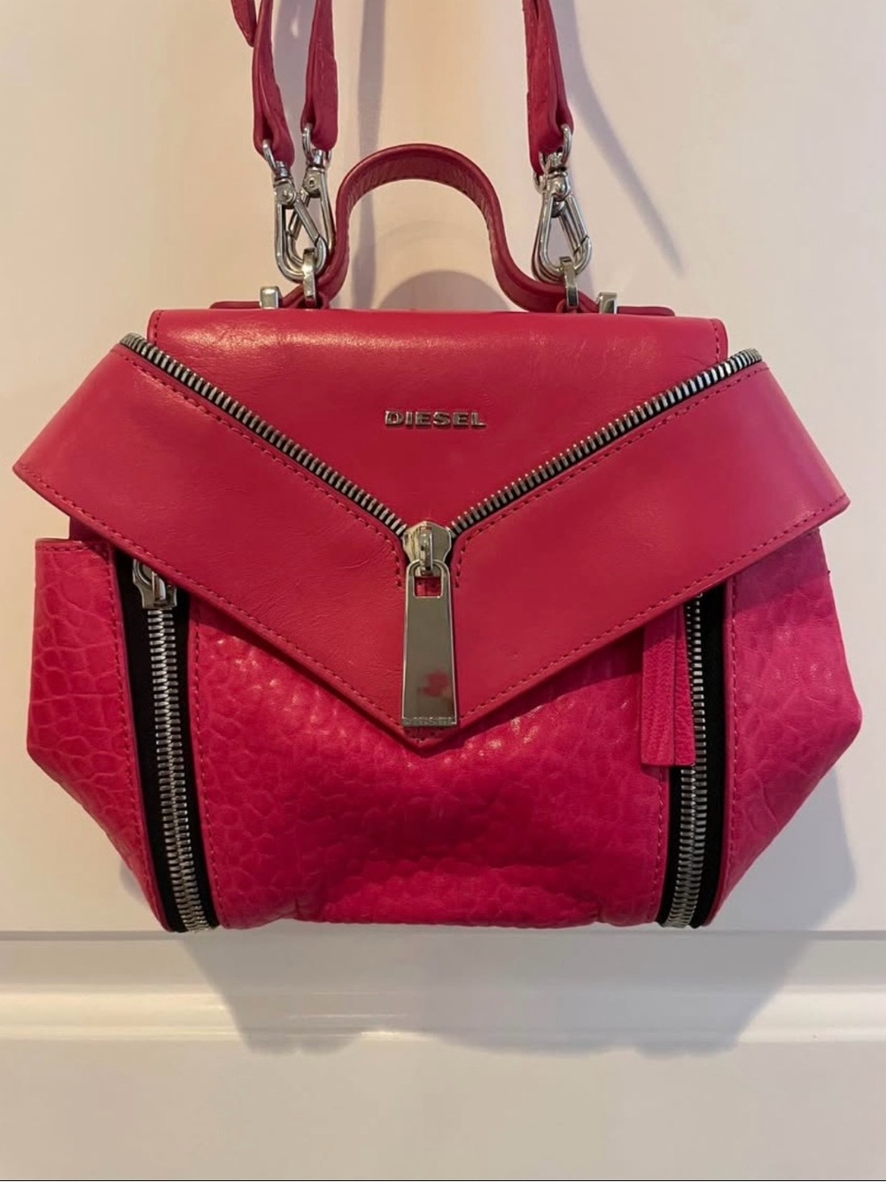 The Diesel "LE-ZIPPER LE-KIIMY II" Sheepskin Backpack Purse
